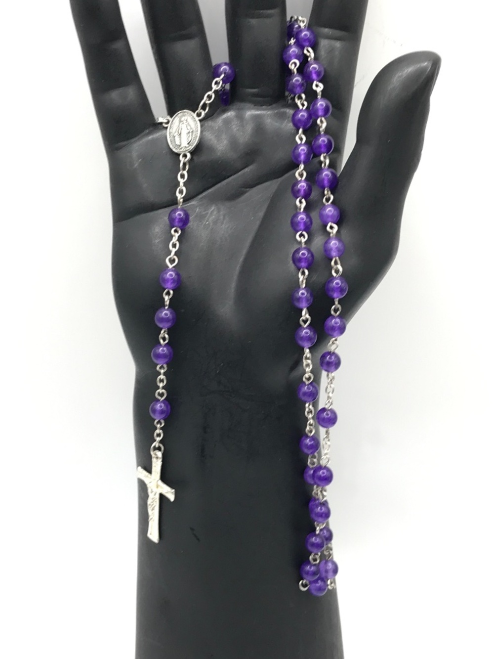 Catholic Rosary Miraculous Purple Beads Religious Faith Gift Catholic